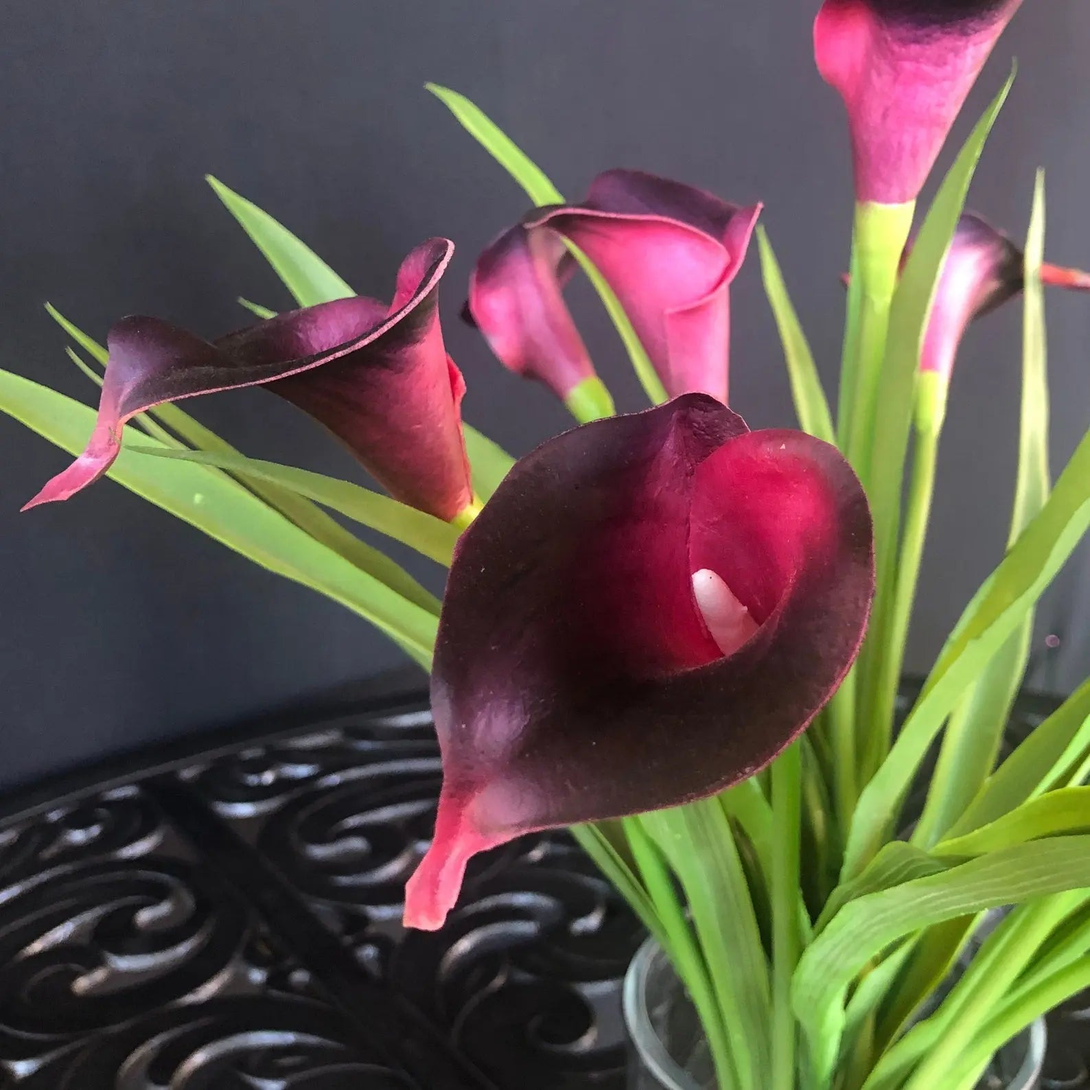 Silk Flower Arrangement Purple Calla Lilies - 15"-4
