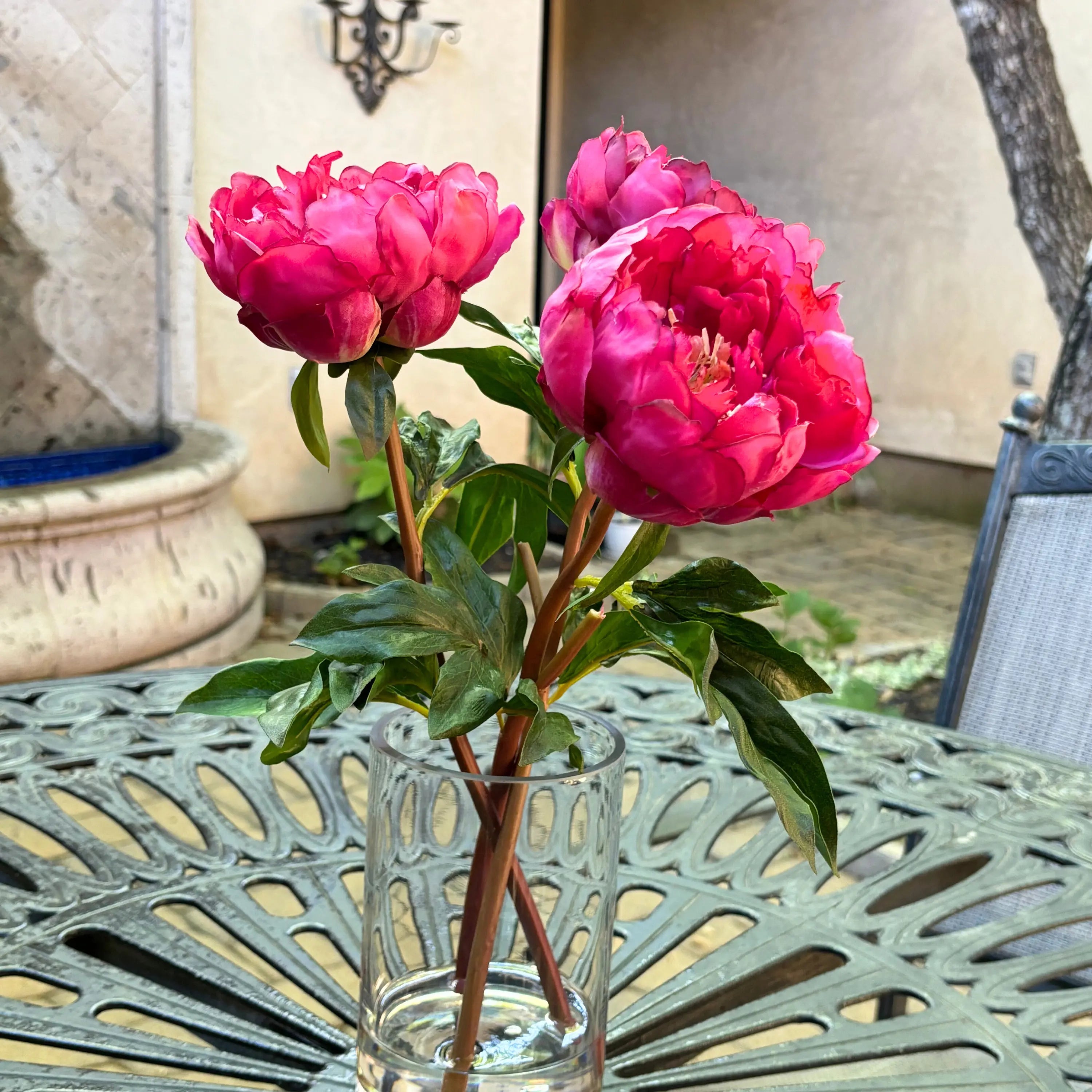 Silk Peony Flower Arrangement In Vase - 15"