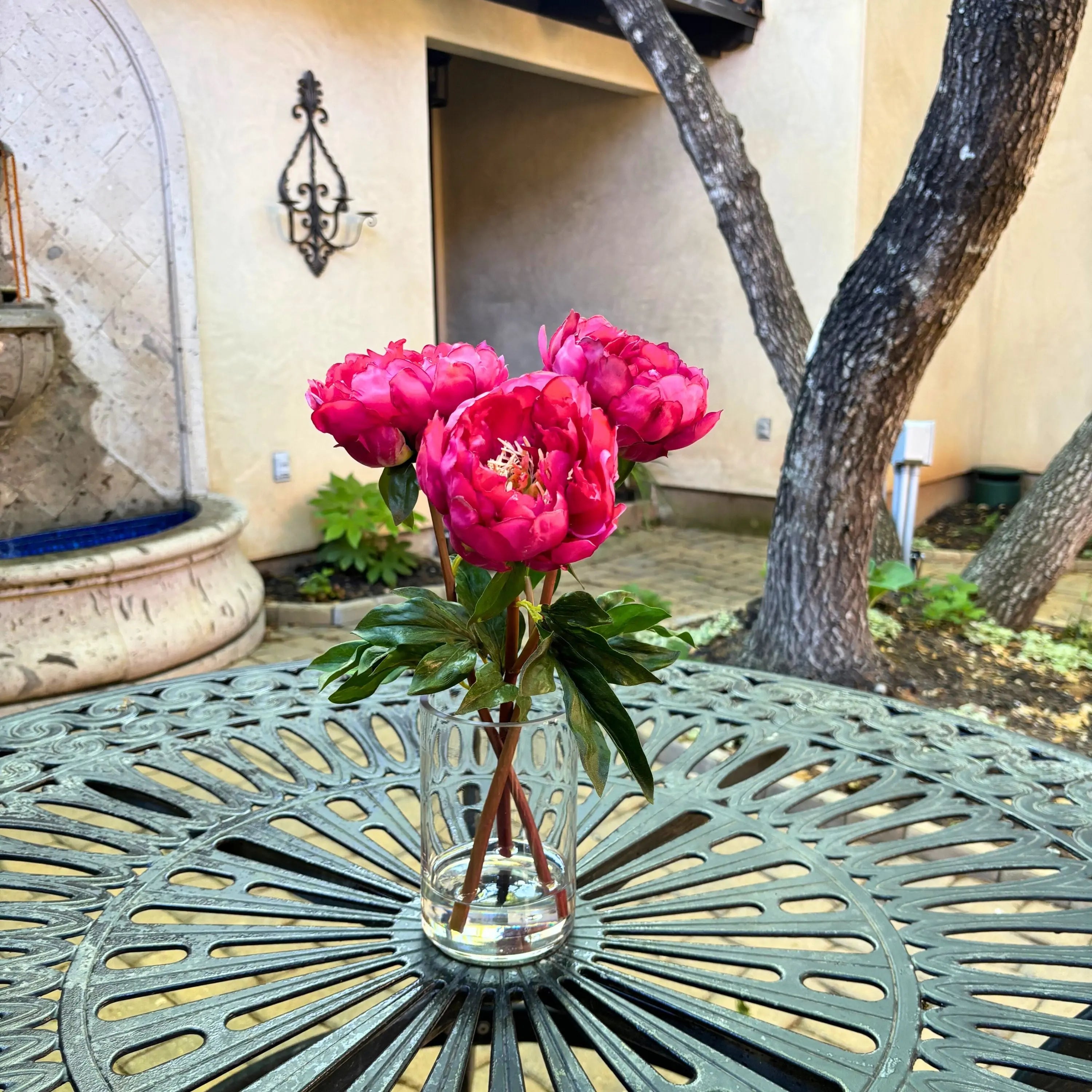 Silk Peony Flower Arrangement In Vase - 15"