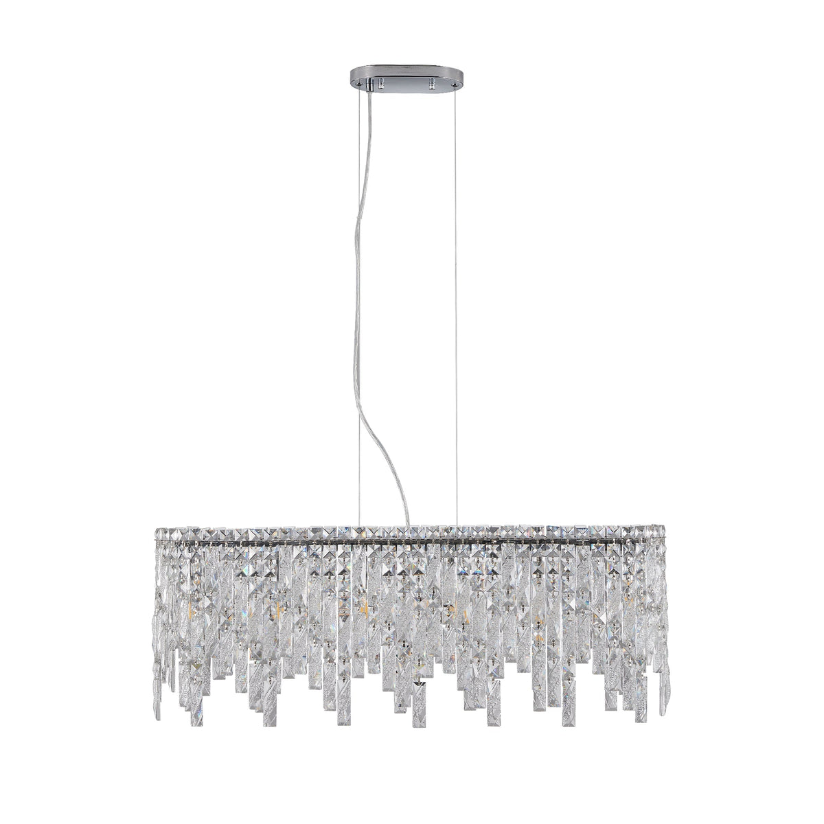 34.6" Oval K9 Crystal Chandelier | 6-Light Silver Modern Ceiling Light with Cascading Teardrop Crystals — Dining Room, Living Room & Bedroom
