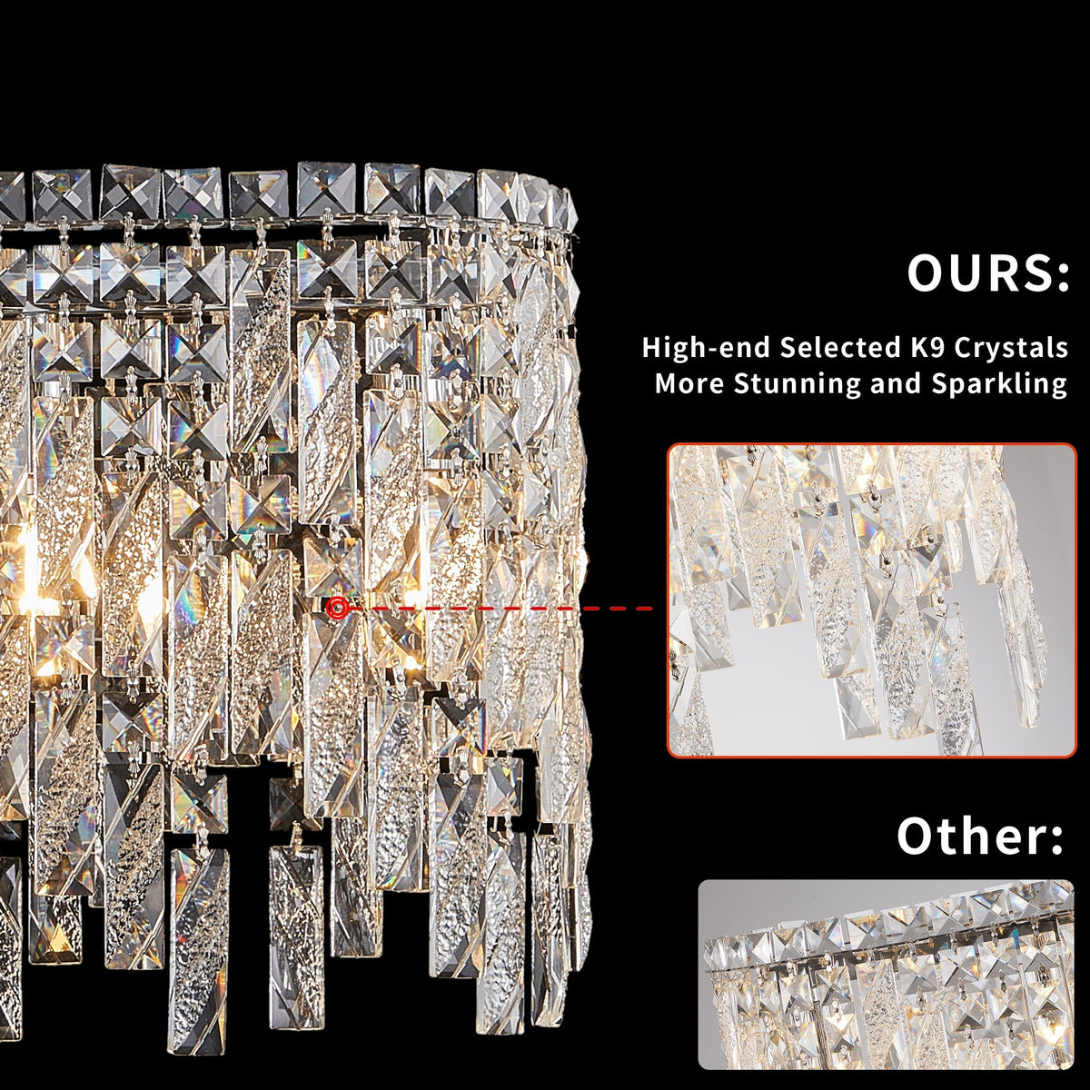 34.6" Oval K9 Crystal Chandelier | 6-Light Silver Modern Ceiling Light with Cascading Teardrop Crystals — Dining Room, Living Room & Bedroom