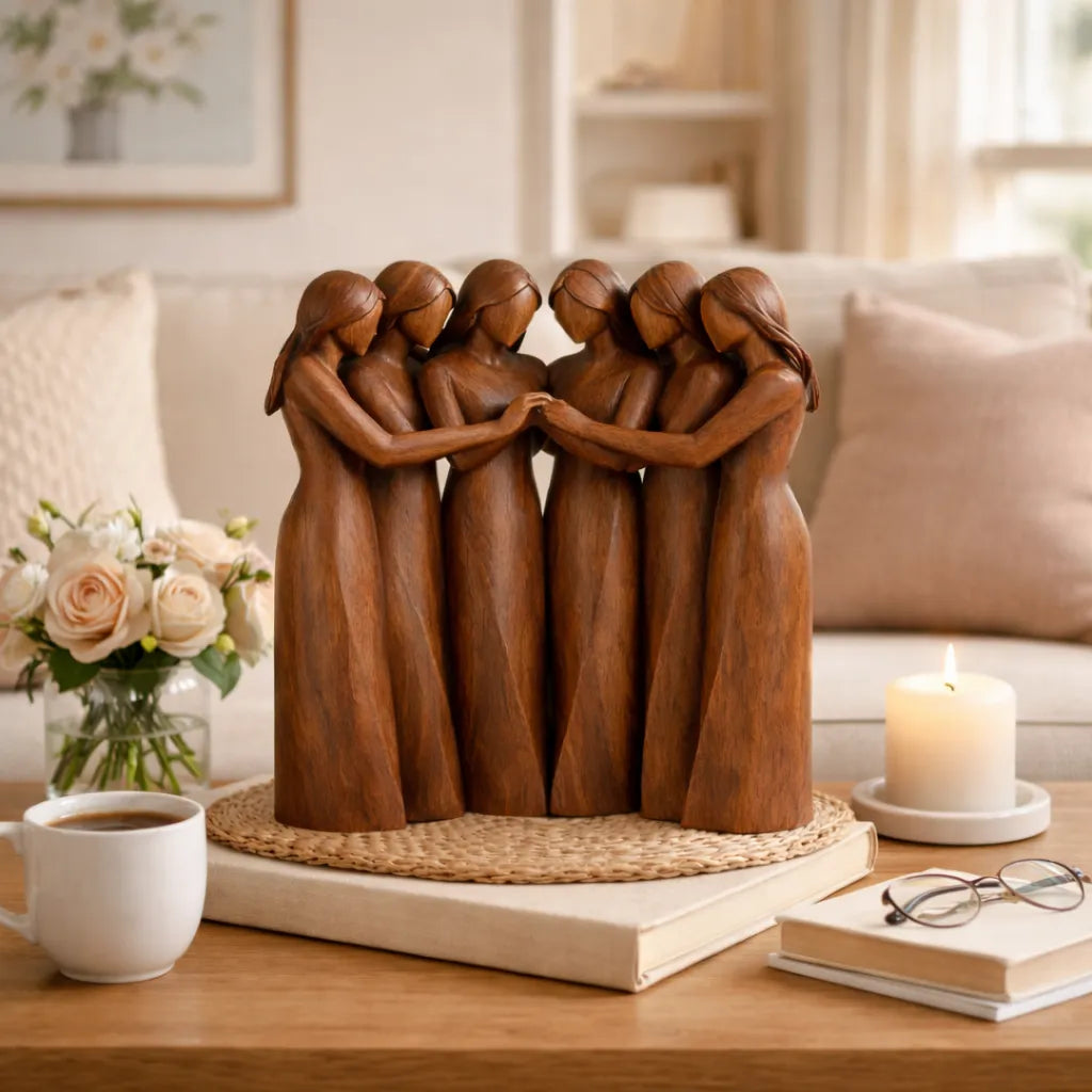 Sistora | Resin Sisters Sculpture with Wood Grain Finish | Friendship Gift for Home Decor