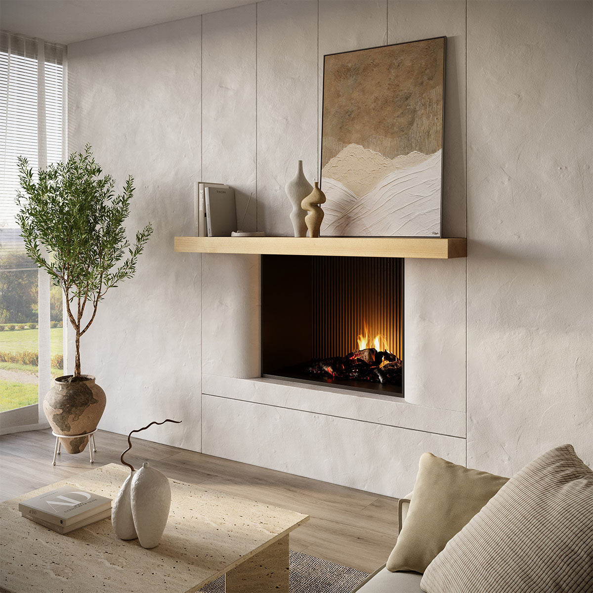 Smooth Solid Floating Timber Fireplace Mantel Shelf
