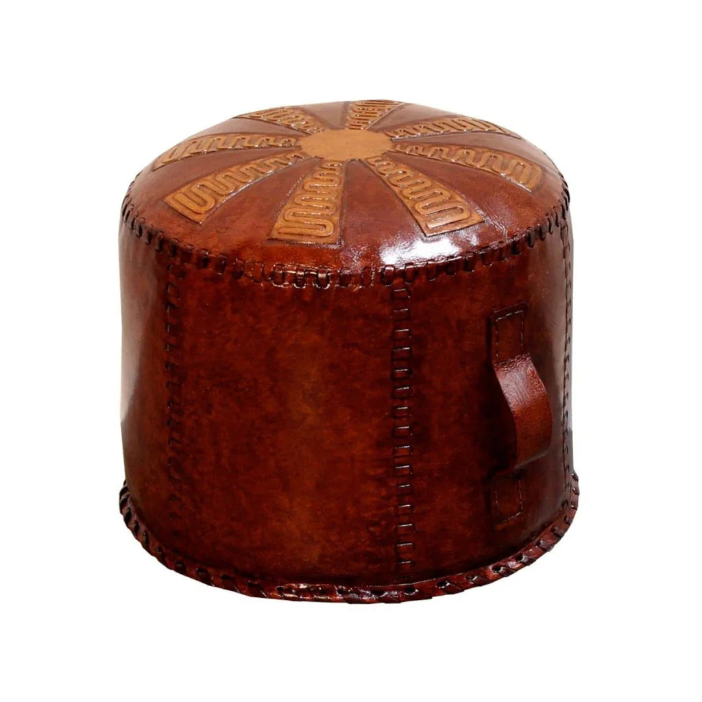 Sol Leather Round Pouf