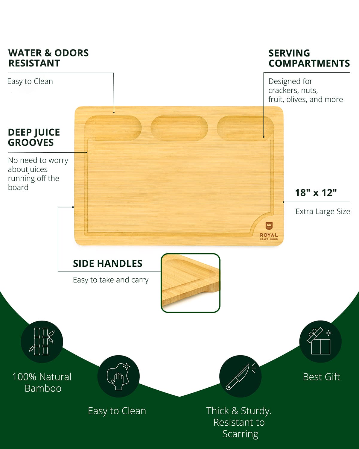 Cutting Board with Compartments, 18” x 12”