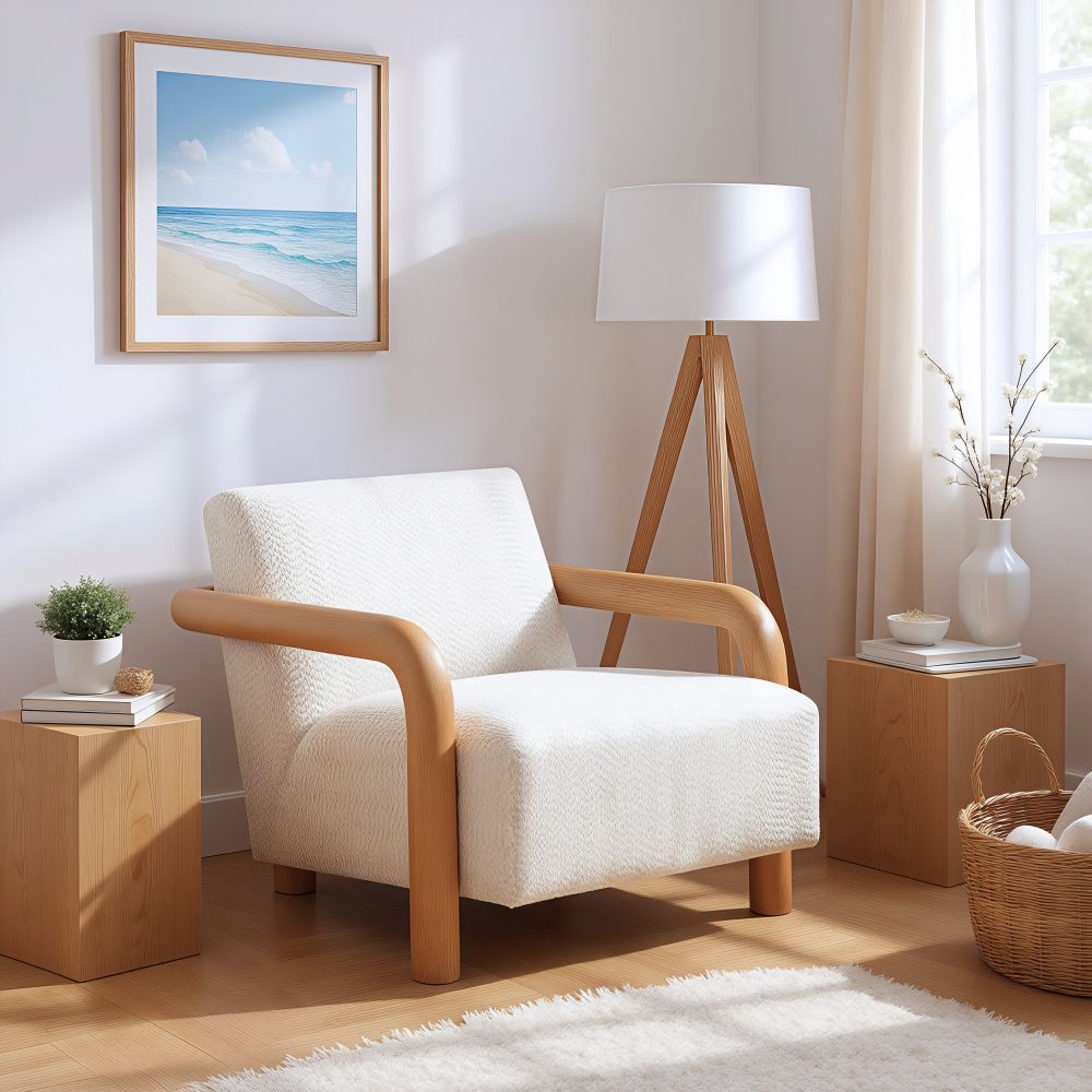 Subliem White Textured Fabric Accent Chair