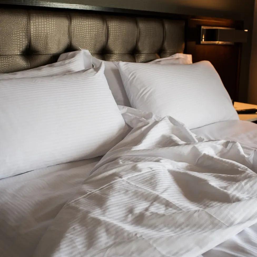 T-250 White Blended 10 MM Satin Stripe Sheets - PRHOMZ