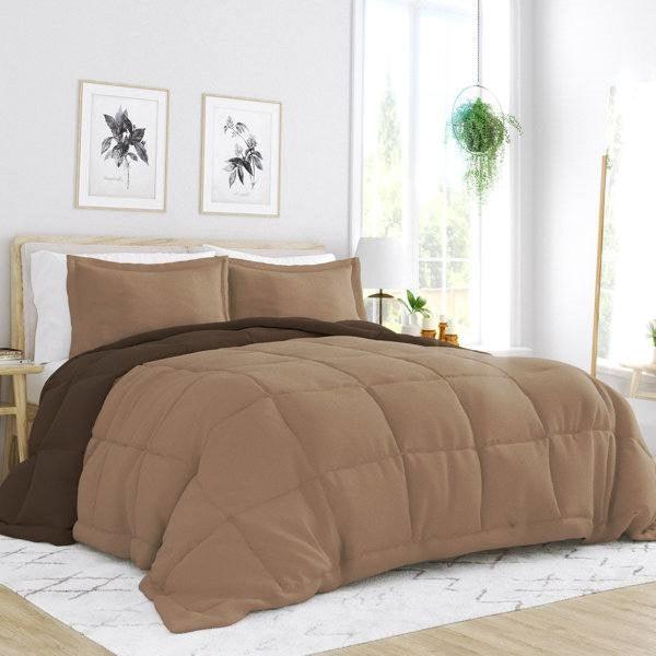 King/Cal King 3-Piece Microfiber Reversible Comforter Set in Taupe Brown - PRHOMZ