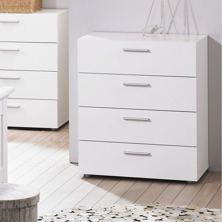 Contemporary Style White 4-Drawer Bedroom Bureau Storage Chest - PRHOMZ