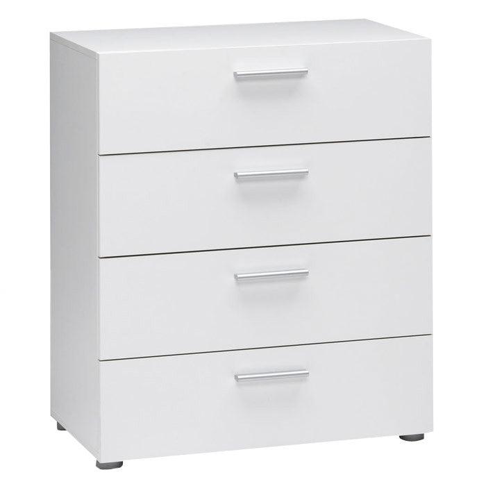 Contemporary Style White 4-Drawer Bedroom Bureau Storage Chest - PRHOMZ