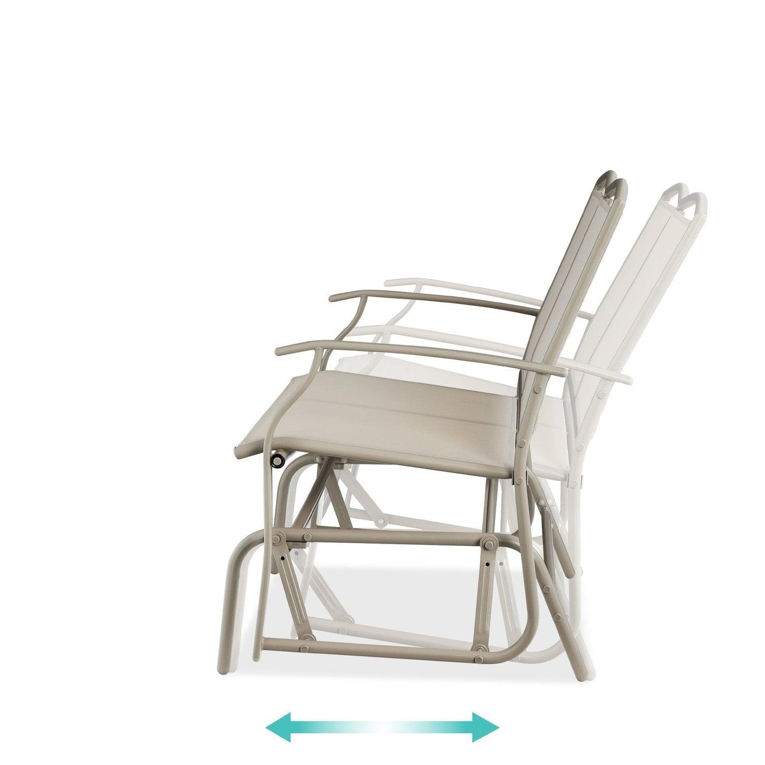 2 Seat Mesh Patio Loveseat Swing Glider Rocker with Armrests in Taupe - PRHOMZ