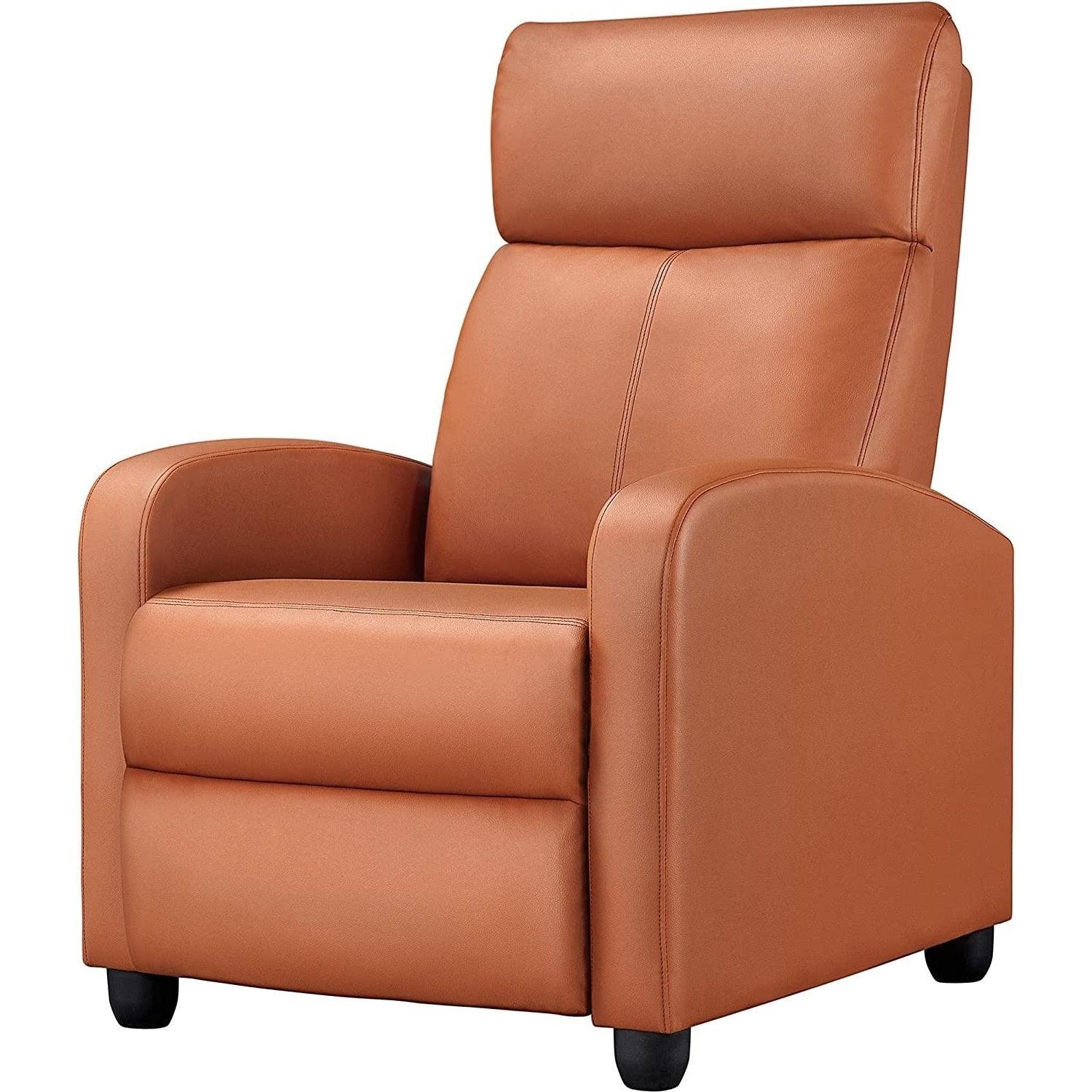 Brown High-Density Faux Leather Push Back Recliner Chair - PRHOMZ