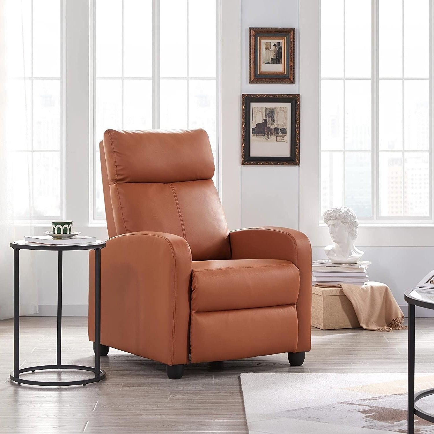 Brown High-Density Faux Leather Push Back Recliner Chair - PRHOMZ