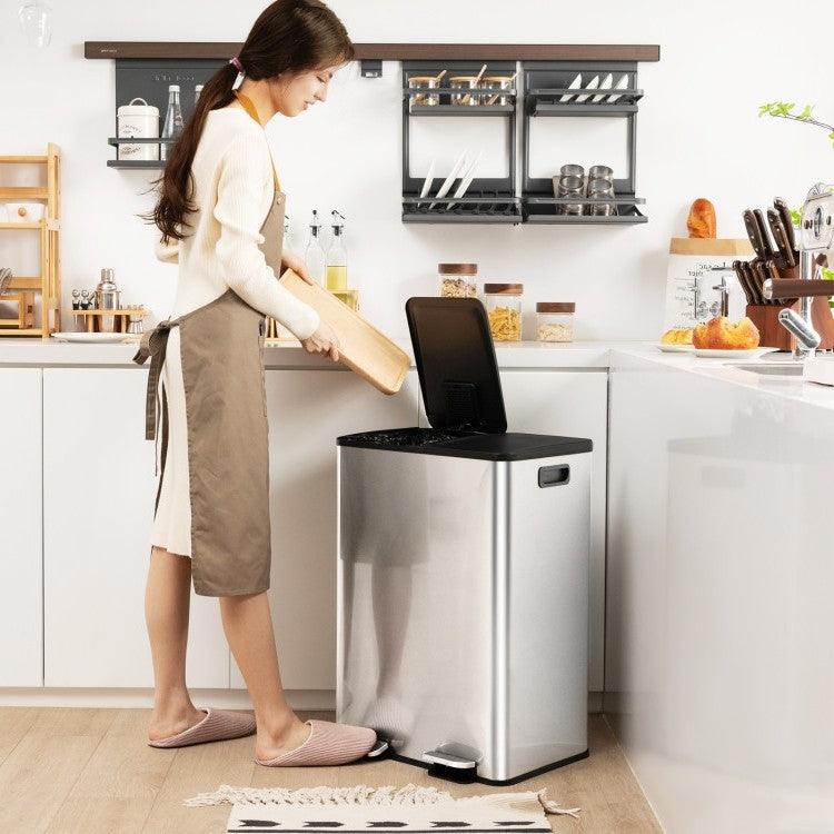 Dual 8-Gallon Step Trash Can Recycle Bin Food Waste Kitchen Compost Container - PRHOMZ