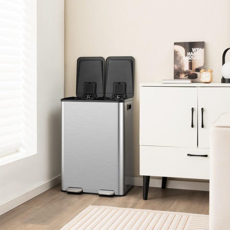 Dual 8-Gallon Step Trash Can Recycle Bin Food Waste Kitchen Compost Container - PRHOMZ