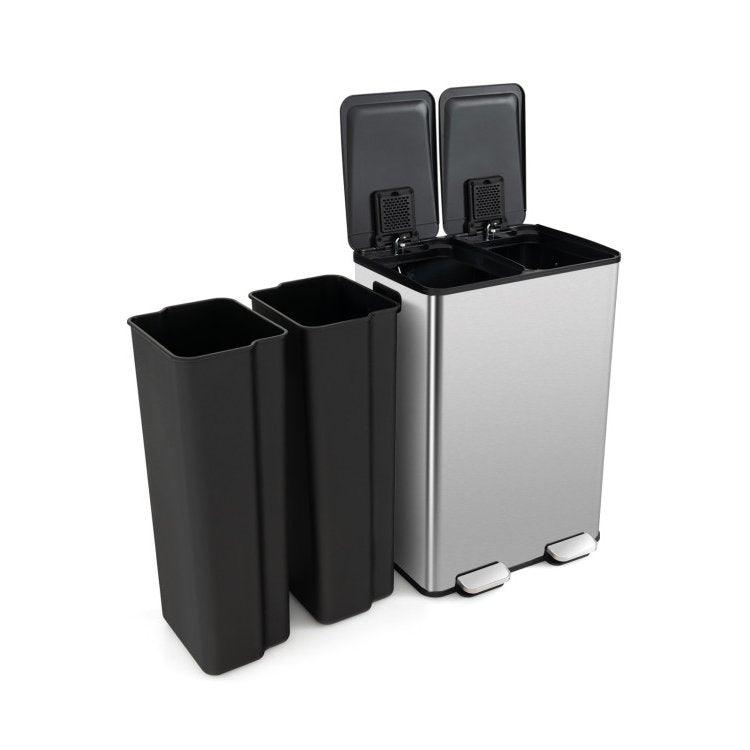 Dual 8-Gallon Step Trash Can Recycle Bin Food Waste Kitchen Compost Container - PRHOMZ