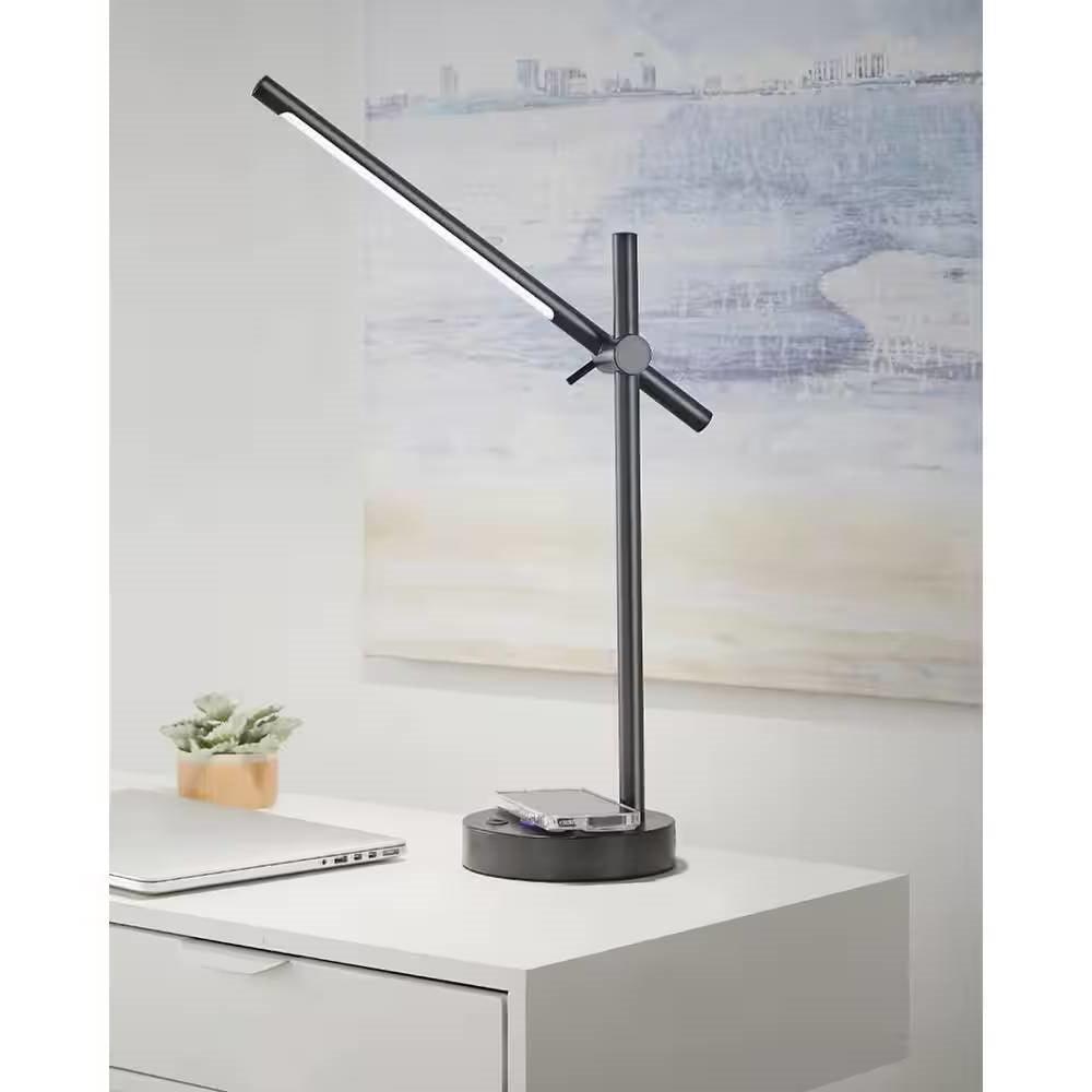 Modern LED Desk Light Table Lamp with Wireless Cell Charging Pad in Black - PRHOMZ