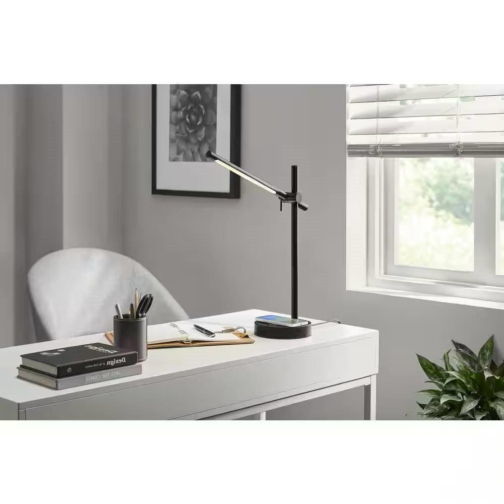 Modern LED Desk Light Table Lamp with Wireless Cell Charging Pad in Black - PRHOMZ