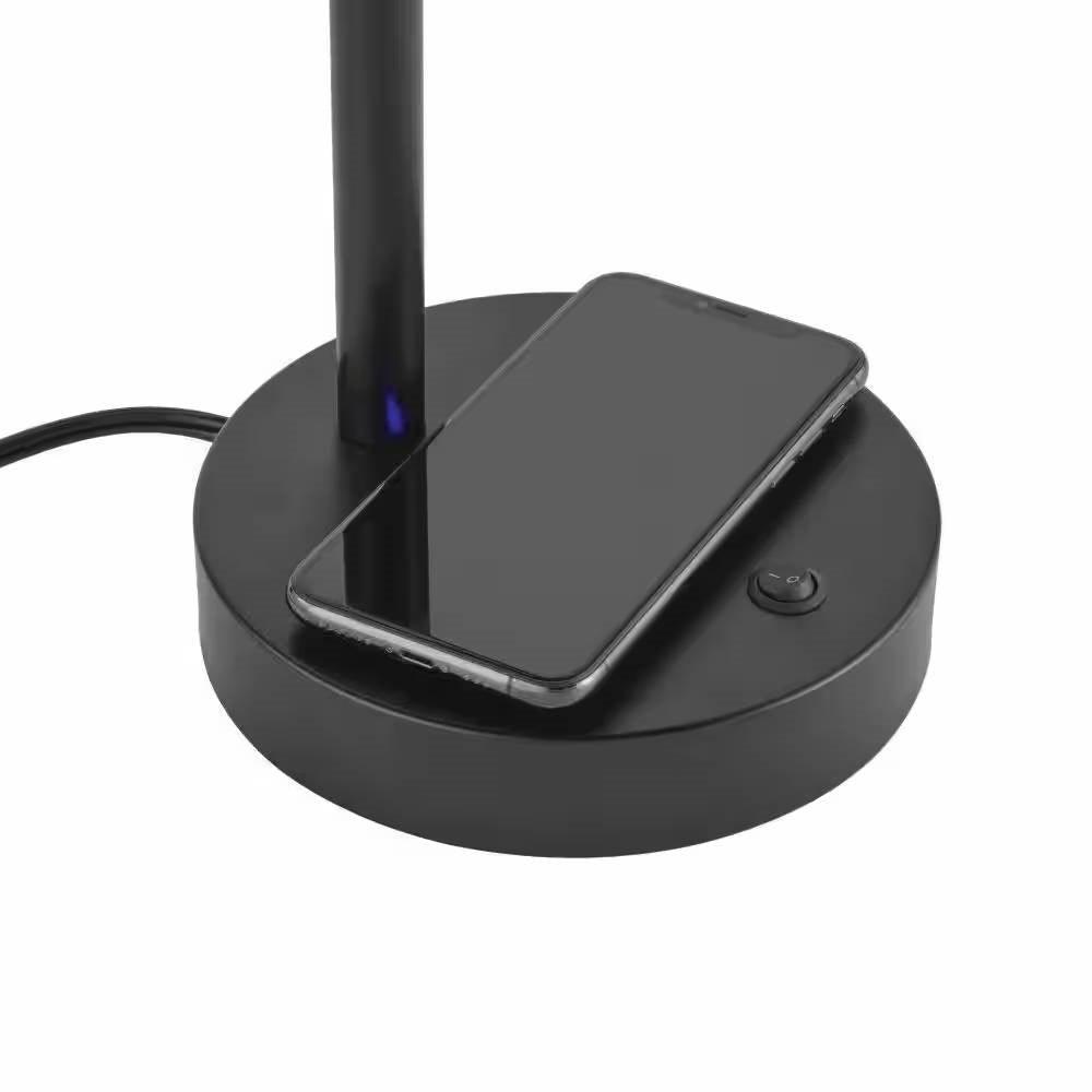Modern LED Desk Light Table Lamp with Wireless Cell Charging Pad in Black - PRHOMZ