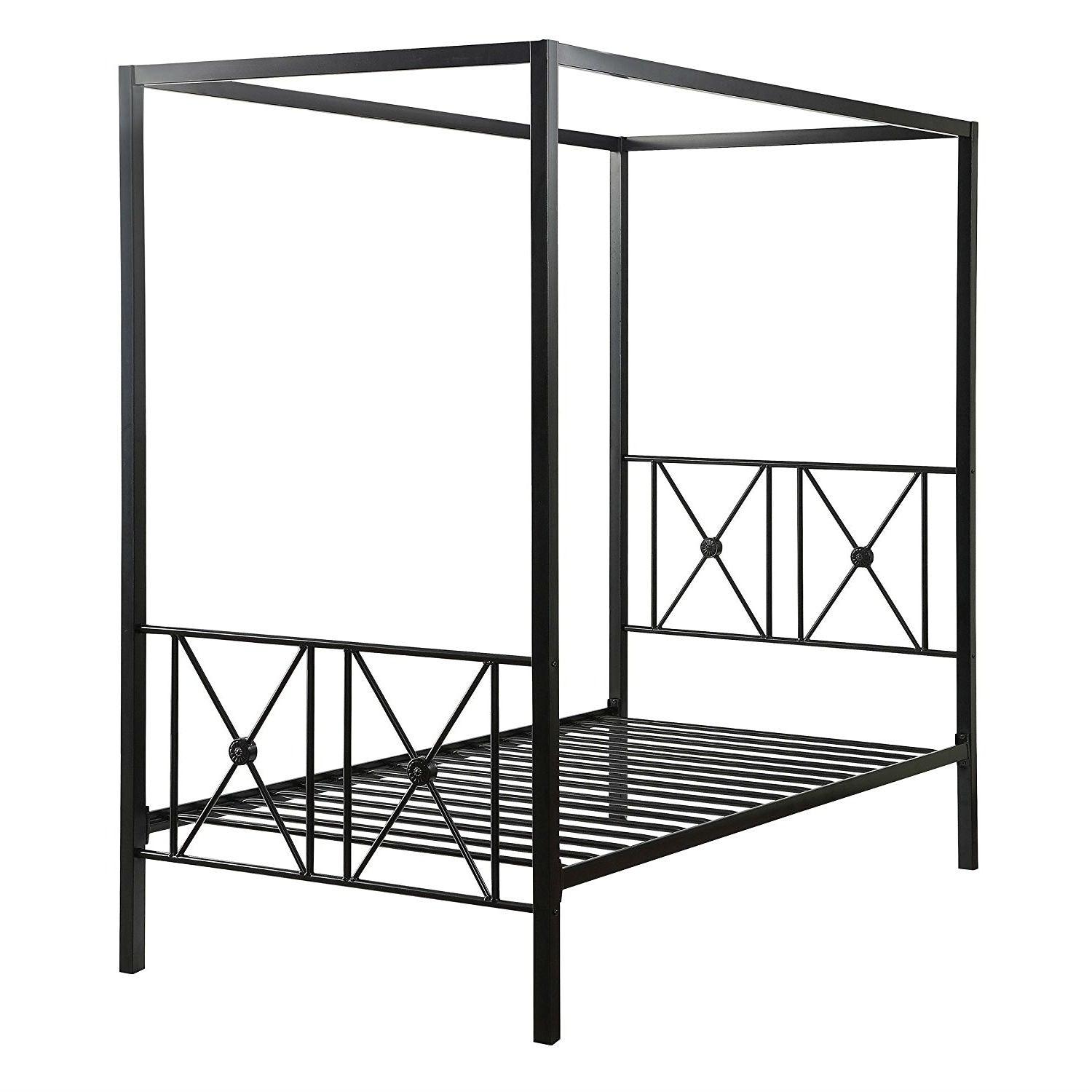 Twin size Black Metal Canopy Bed Frame with Medallion Accents - PRHOMZ