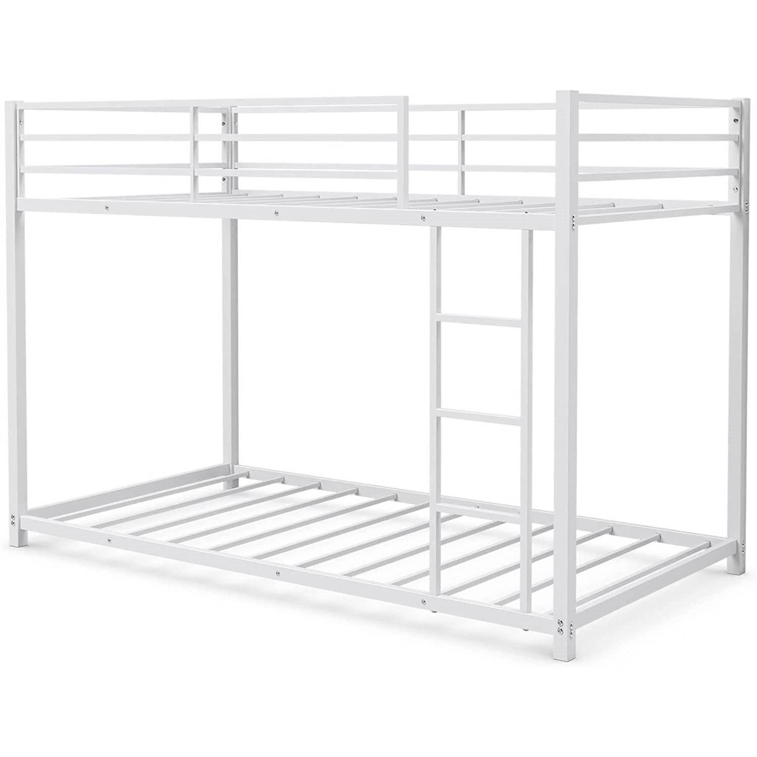 Twin over Twin Low Profile Modern Bunk Bed Frame in White Metal Finish - PRHOMZ