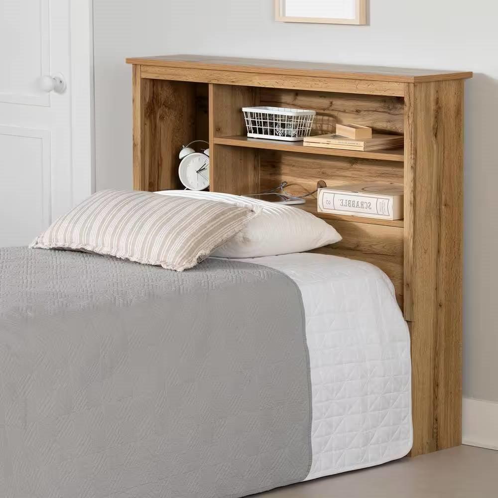 Twin size Modern Scandinavian Style Bookcase Headboard in Oak Wood Finish - PRHOMZ