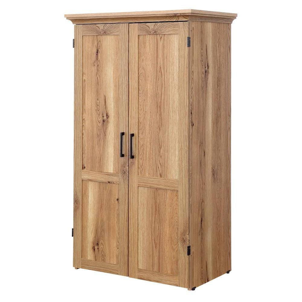 Drop Leaf Computer Desk Craft Table Armoire in Oak Wood Finish - Made in USA-2