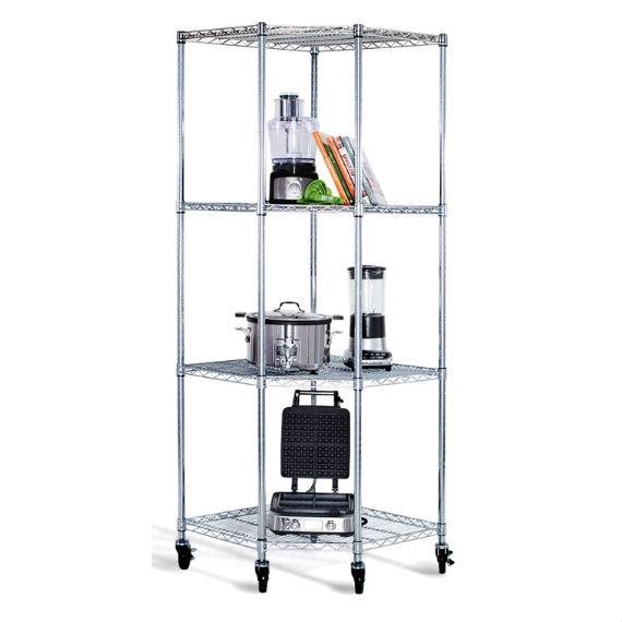 Heavy Duty 4-Tier Corner Storage Rack Shelving Unit with Casters - PRHOMZ