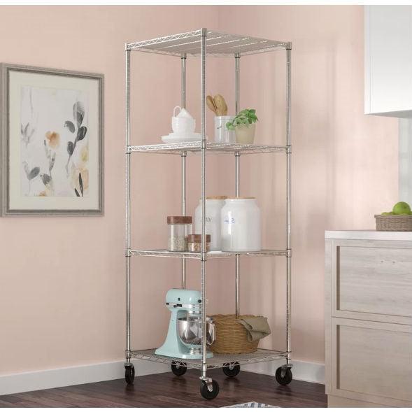 Heavy Duty 4-Tier Corner Storage Rack Shelving Unit with Casters - PRHOMZ