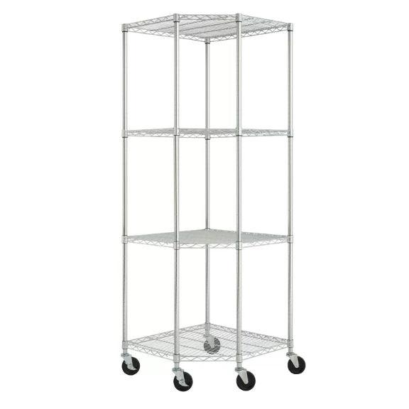 Heavy Duty 4-Tier Corner Storage Rack Shelving Unit with Casters - PRHOMZ