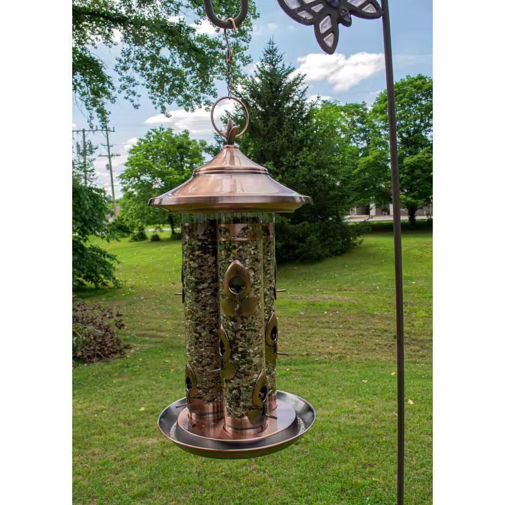 Large Copper Bird Feeder with 3 Tubes and 9 Feeding Ports - PRHOMZ