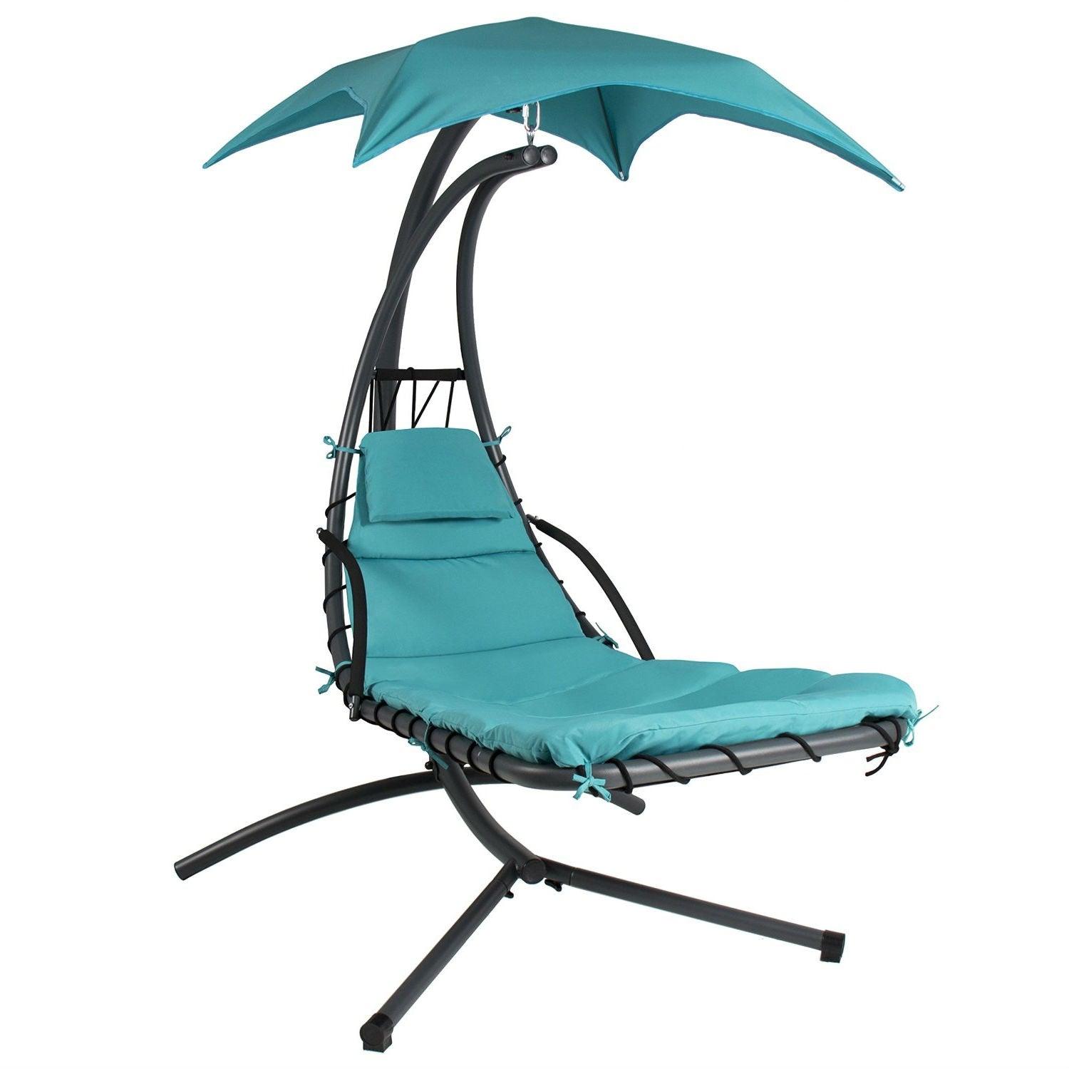 Teal Single Person Sturdy Modern Chaise Lounger Hammock Chair Porch Swing - PRHOMZ