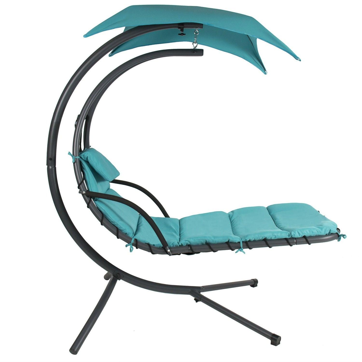 Teal Single Person Sturdy Modern Chaise Lounger Hammock Chair Porch Swing - PRHOMZ