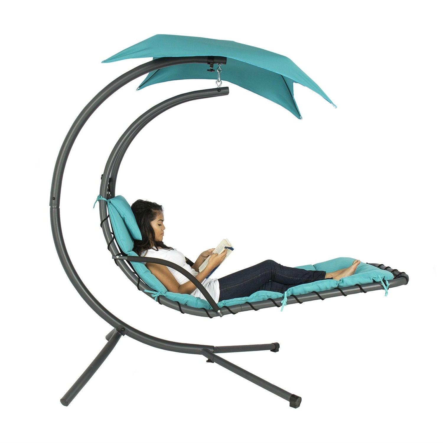 Teal Single Person Sturdy Modern Chaise Lounger Hammock Chair Porch Swing - PRHOMZ