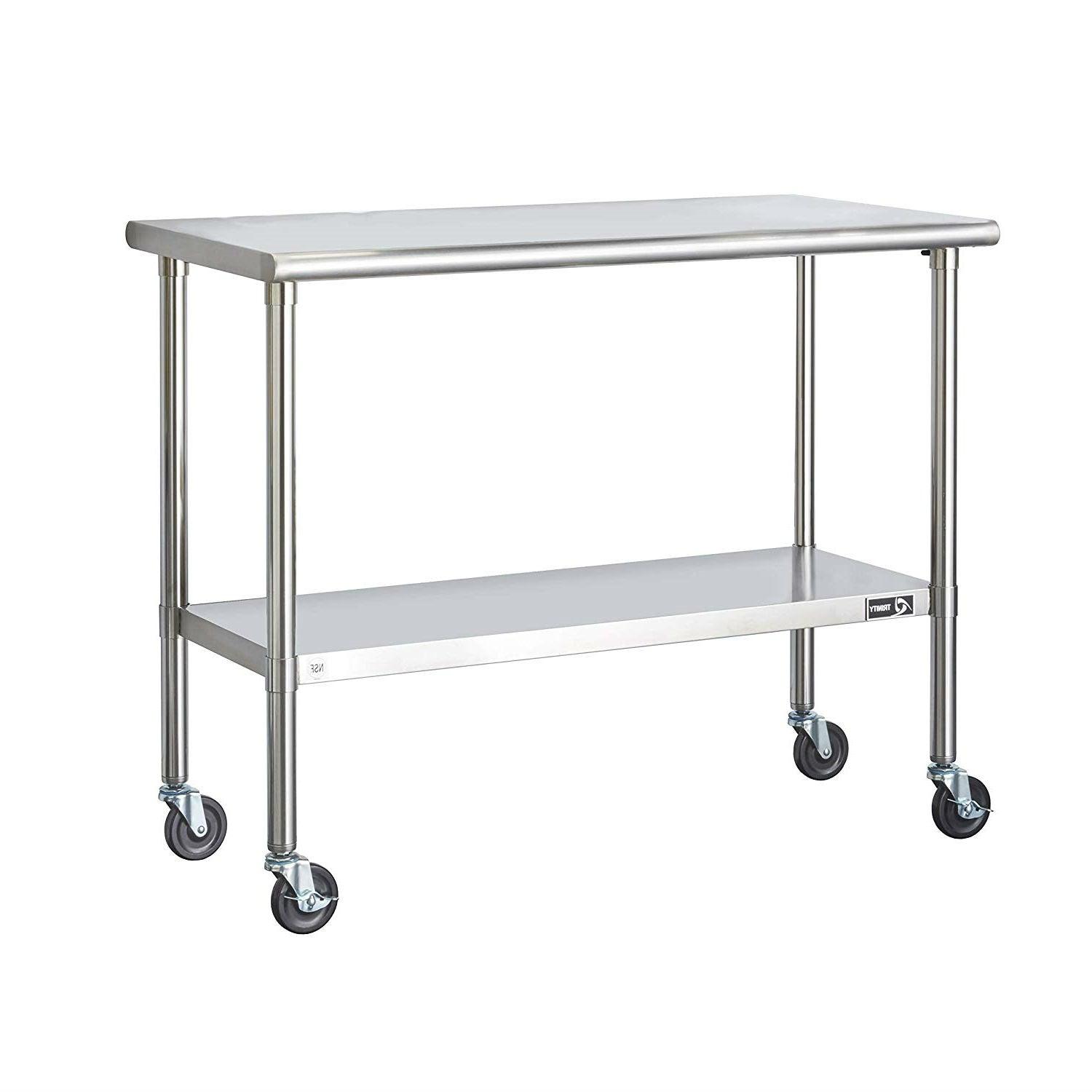 Stainless Steel 2-ft Kitchen Island Cart Prep Table with Casters - PRHOMZ