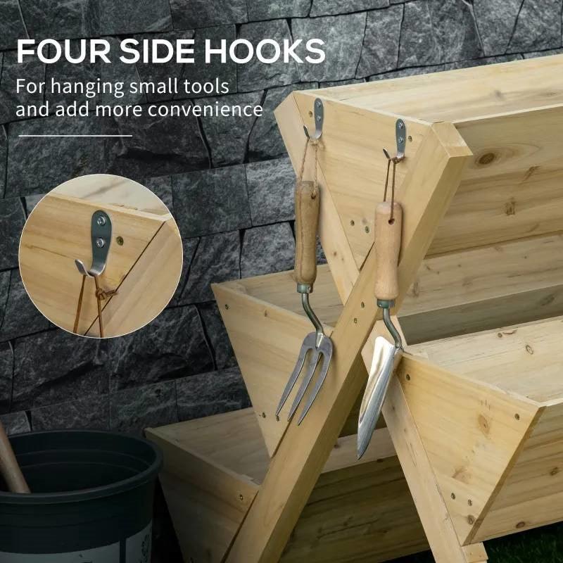 3-Tier Outdoor Fir Wood Elevated Planter Herb Flower Box Raised Garden Bed - PRHOMZ