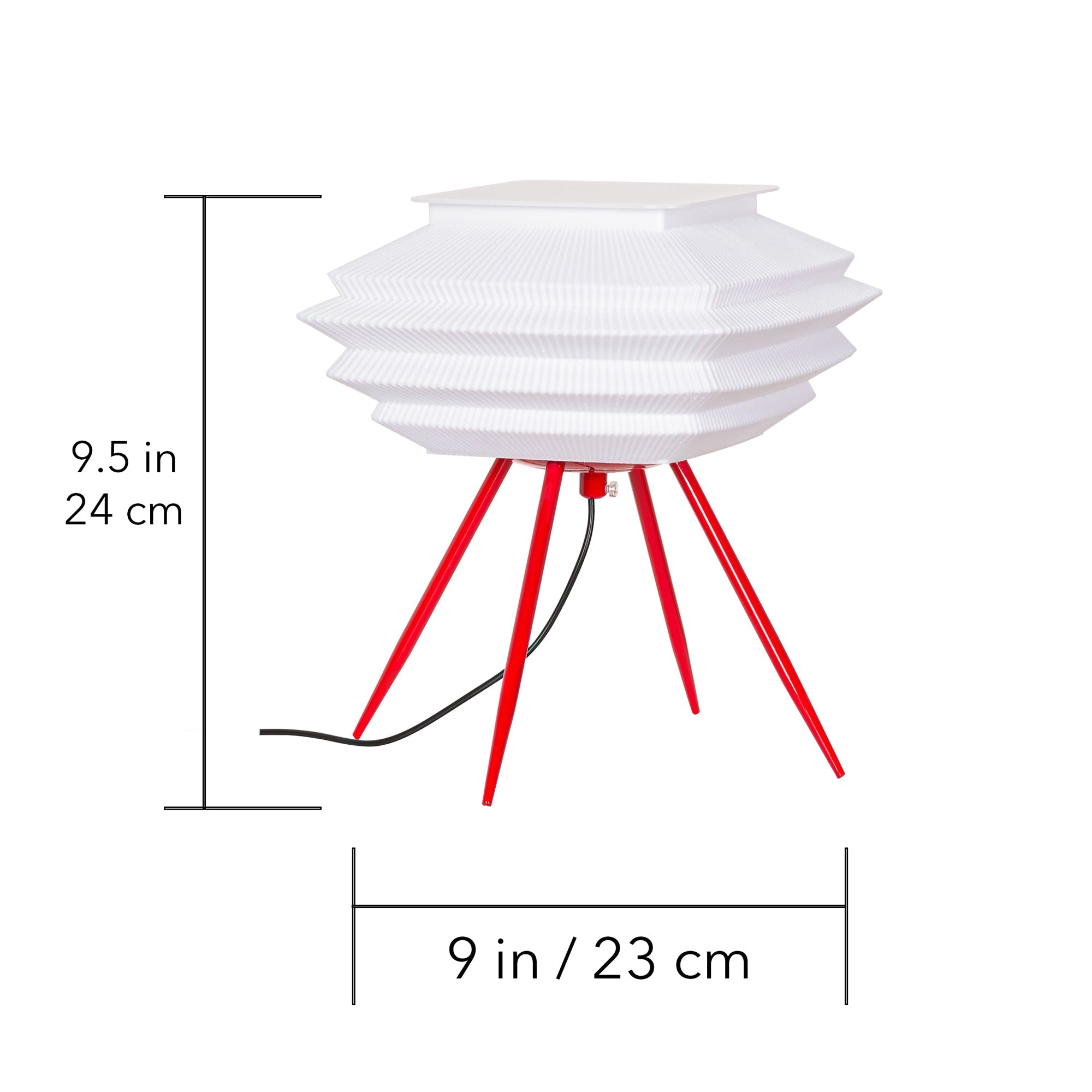 Modern Pleated Table Lamp – 3D Printed LED Desk Light with Red Tripod Base