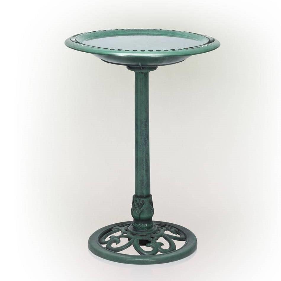 Outdoor Garden Bird Bath Bowl with Stand in Green Bronze Finish - PRHOMZ
