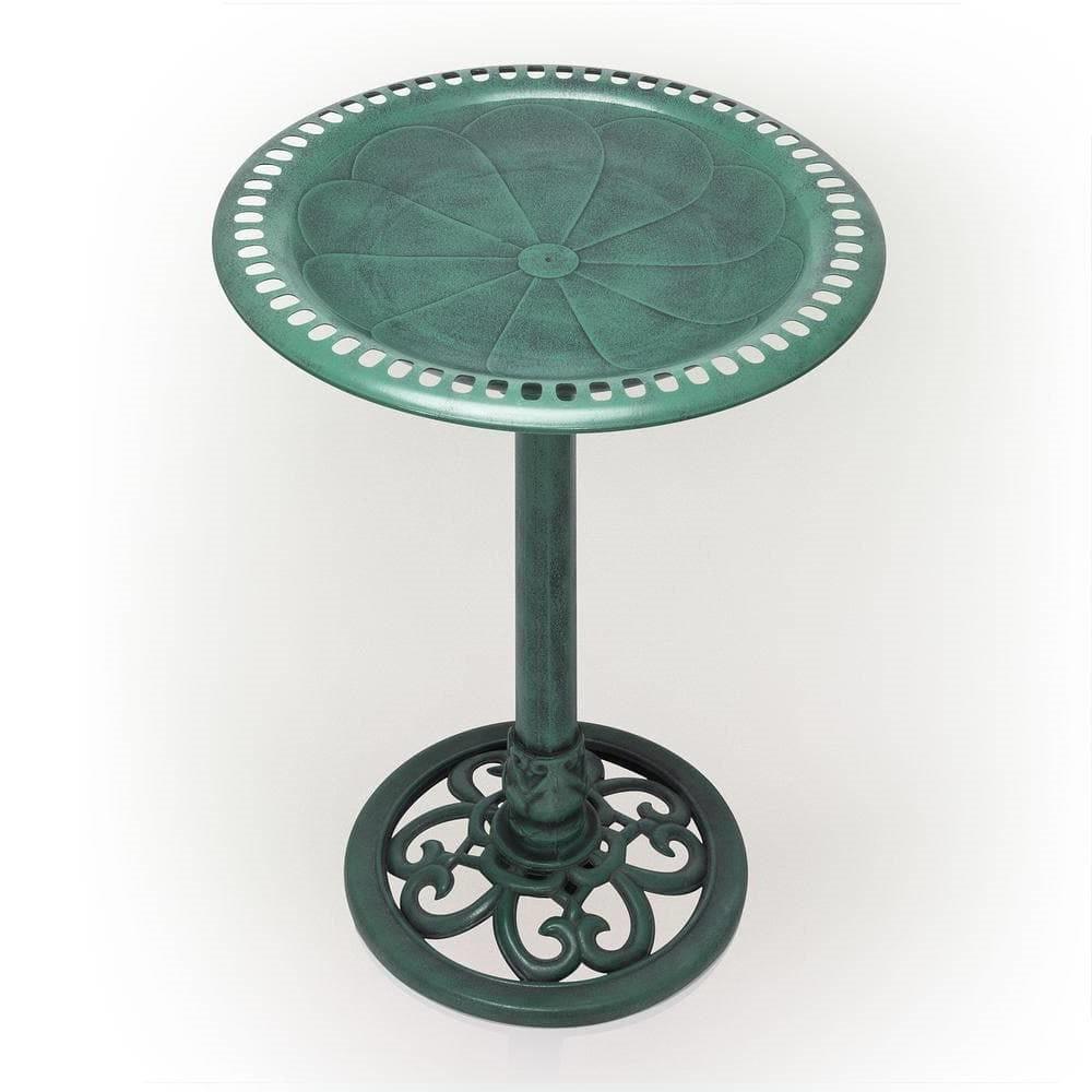 Outdoor Garden Bird Bath Bowl with Stand in Green Bronze Finish - PRHOMZ