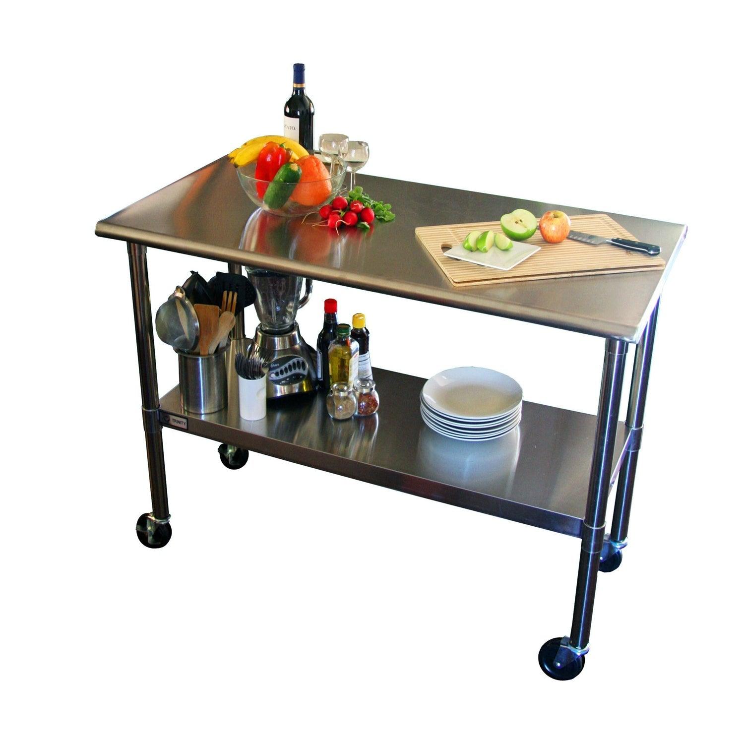 2ft x 4ft Stainless Steel Top Kitchen Prep Table with Locking Casters Wheels - PRHOMZ