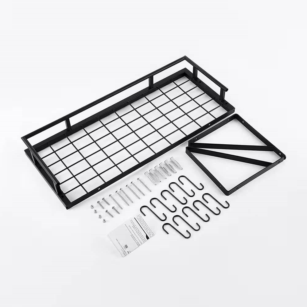 Matte Black Stainless Steel Wall Mounted Pot Rack with 10 Hanging Hooks - PRHOMZ