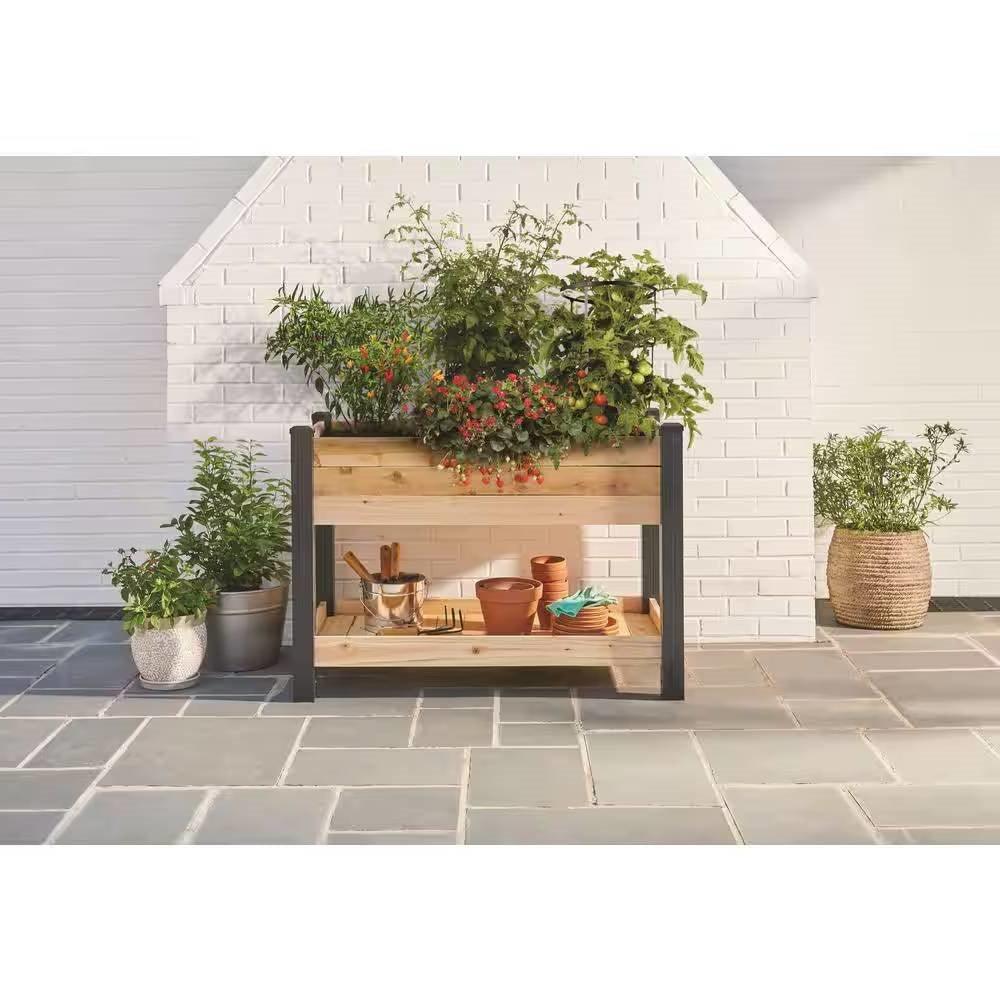 2-Ft x 4-Ft Cedar Wood Raised Garden Bed Planter Bed with Black Vinyl Legs - PRHOMZ