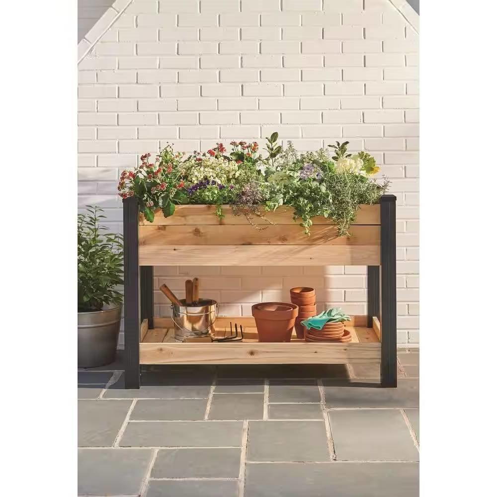 2-Ft x 4-Ft Cedar Wood Raised Garden Bed Planter Bed with Black Vinyl Legs - PRHOMZ