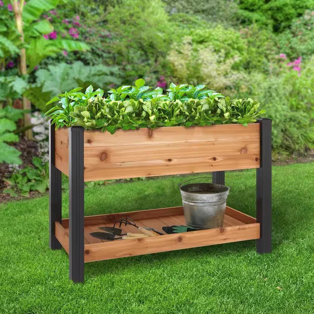 2-Ft x 4-Ft Cedar Wood Raised Garden Bed Planter Bed with Black Vinyl Legs - PRHOMZ