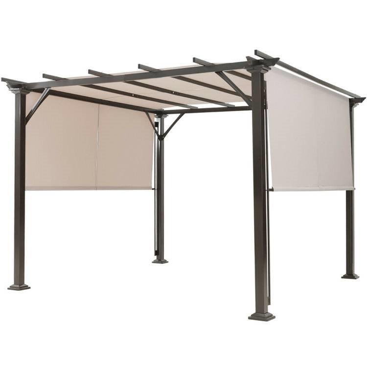 Modern 10 x 10 Ft Heavy Duty Metal Frame Pergola Gazebo with Beige Canopy - PRHOMZ