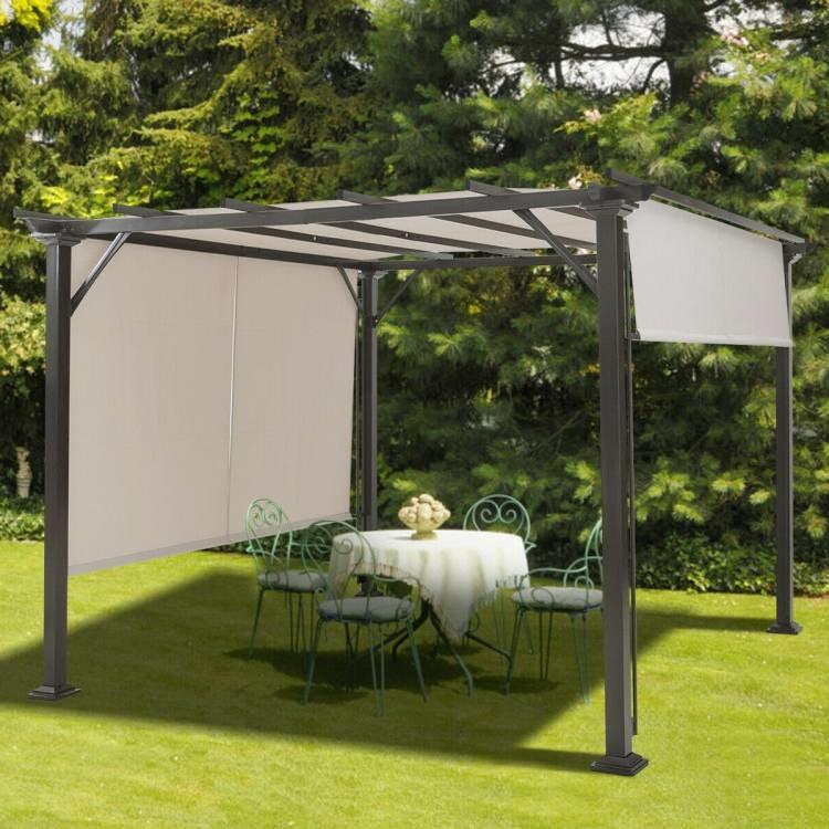 Modern 10 x 10 Ft Heavy Duty Metal Frame Pergola Gazebo with Beige Canopy - PRHOMZ