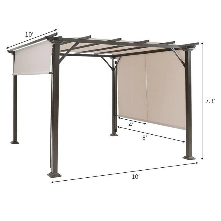 Modern 10 x 10 Ft Heavy Duty Metal Frame Pergola Gazebo with Beige Canopy - PRHOMZ