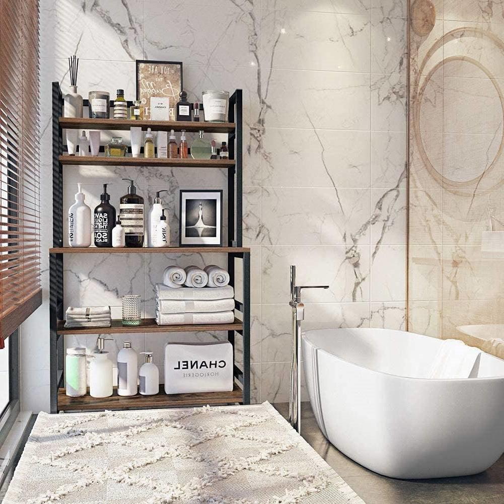 Industrial Modern Kitchen Bakers Rack Brown Woodgrain Sturdy Metal Frame - PRHOMZ