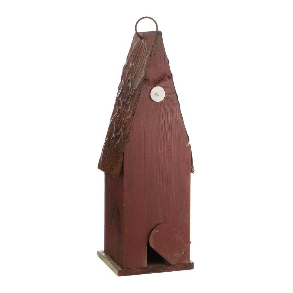 Outdoor Garden Rustic Brown Solid Wood and Iron Bird House - PRHOMZ