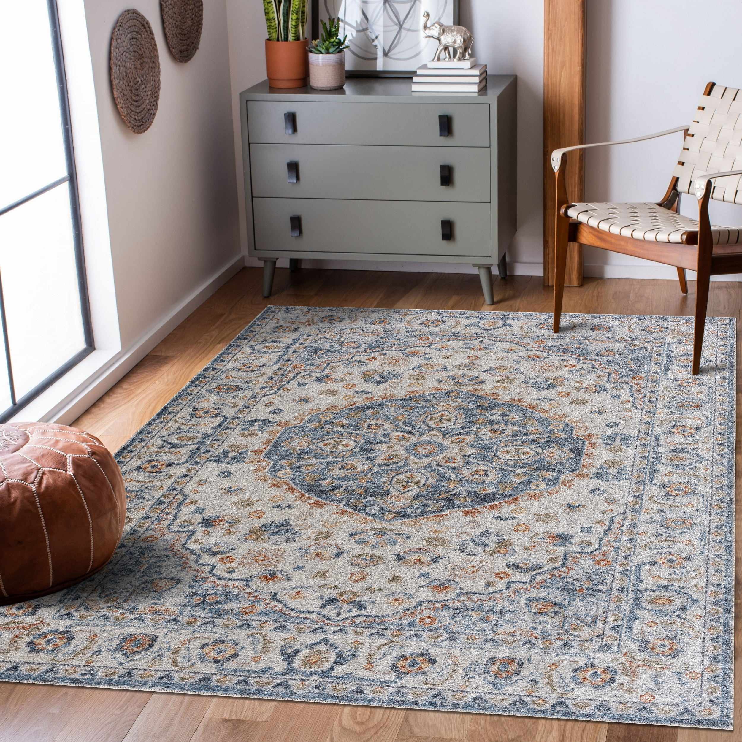 Hiti Cream&Blue Washable Rug - Clearance-0